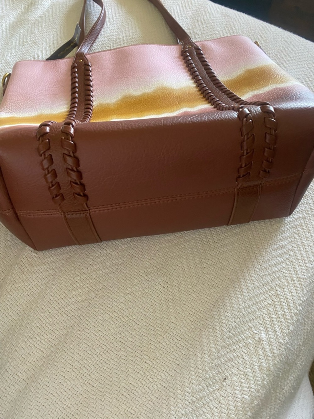Great Ombre Tote Braided Brown Straps Lots of Pockets - Picture 3 of 9